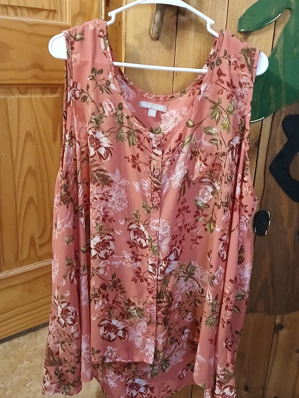 Woman Within Pink Floral Cold-Shoulder Button-Front Blouse